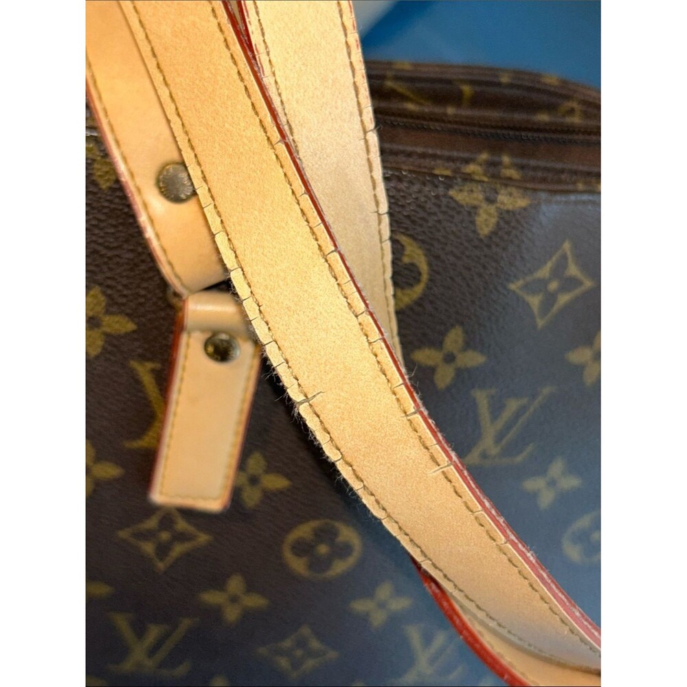 LV Design LV Logo Monogram Lined Canvas Tote Natural Red Lined 2 Straps Pocket - Picture 4 of 10